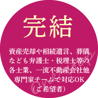 完結 相続・遺言・お墓・ご葬儀も各専門家と連携を取って支援できます（ご希望者）